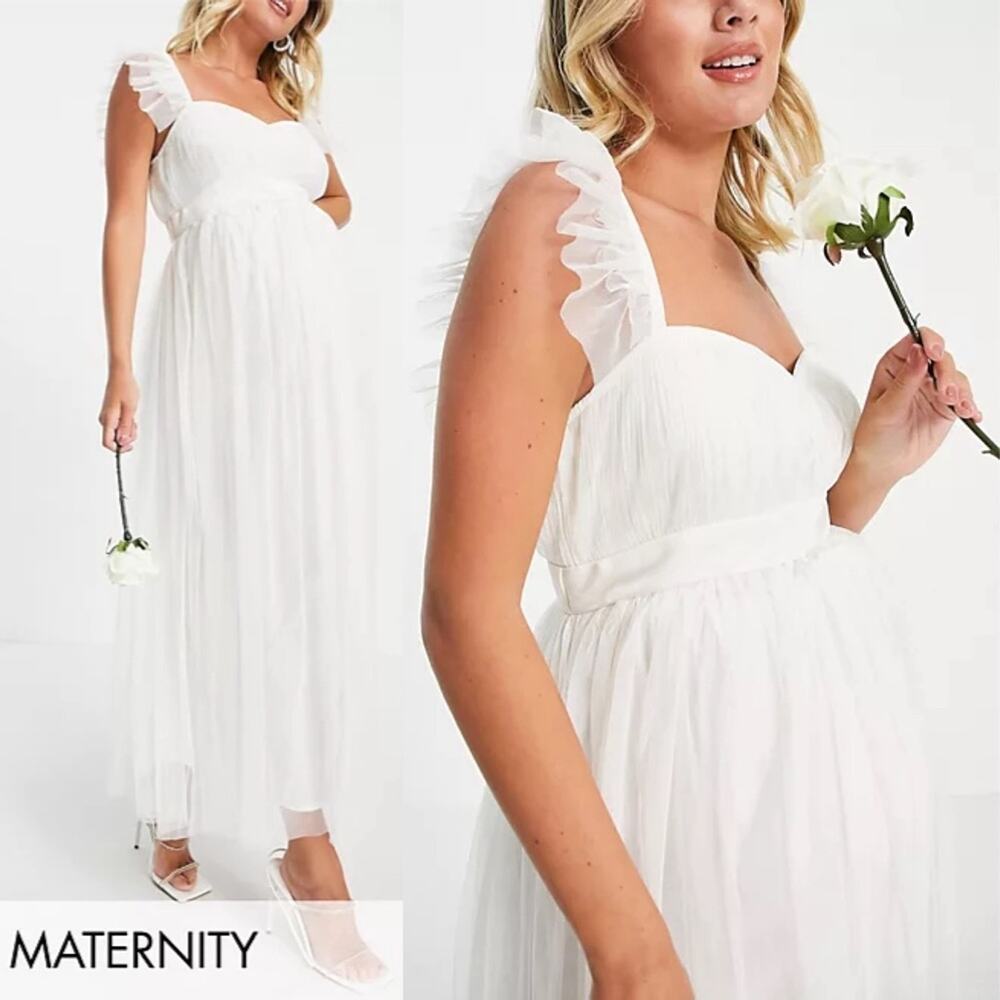 Nwt Anaya With Love Maternity Tulle Midaxi Dress In White Size 10 $132